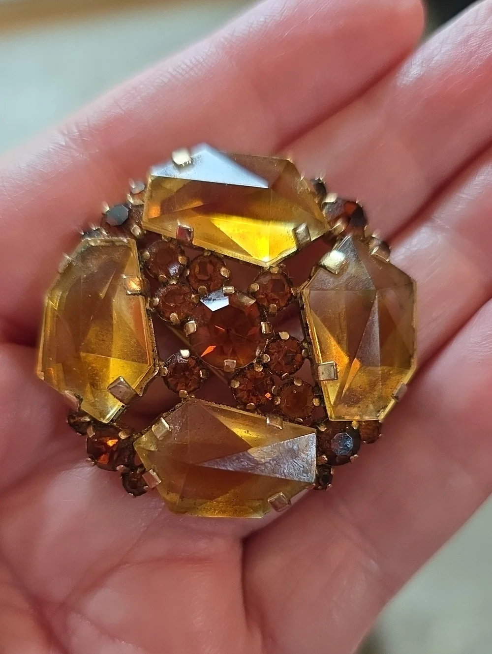 Amber Crystal Cluster Brooch – Dome Shaped, Gold-Tone Women’s Jewelry 2